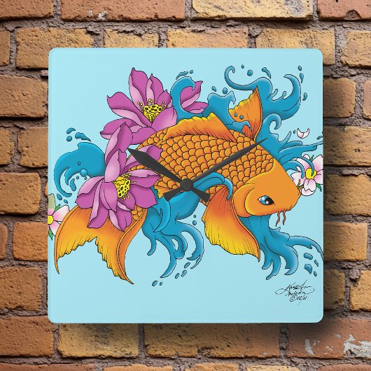 コイと花 スクエア壁時計