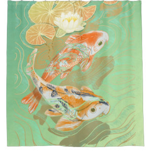 コイのコイの魚のスイレンの池のシャワー・カーテン シャワーカーテン