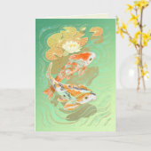 コイのコイの魚のスイレンの池の挨拶状 カード (黄色い花)