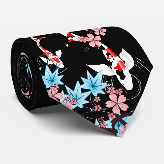 コイの池-春-日本人のデザインのタイ ネクタイ (ロール)