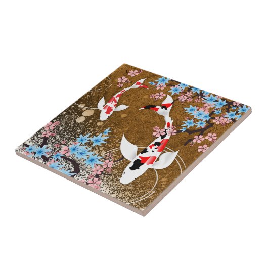 コイの池-木-は日本語セラミックタイル(a)を設計します タイル (側面)