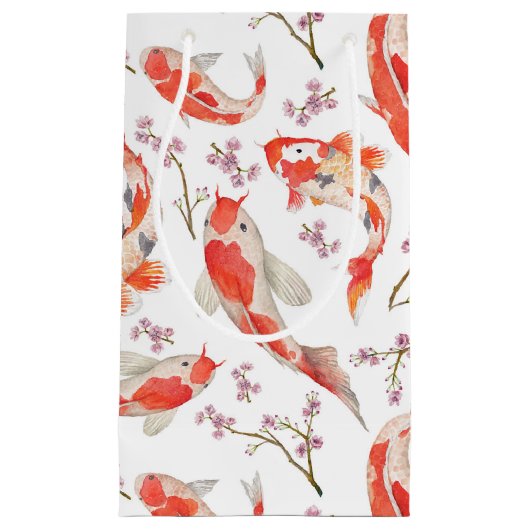 コイの魚および桜パターン スモールペーパーバッグ (正面)