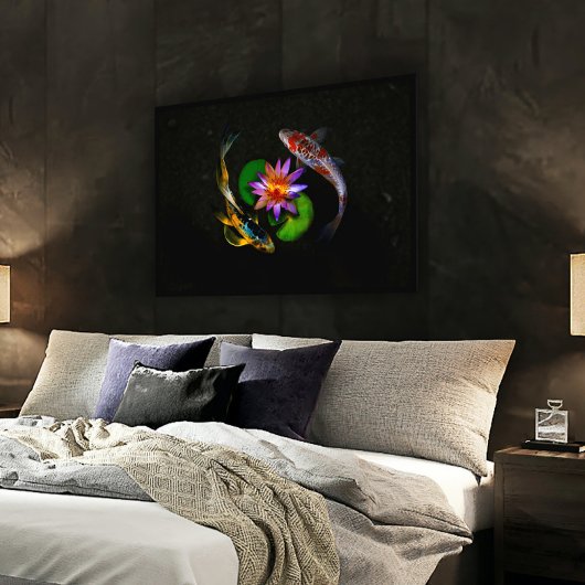 コイの魚がのまわりに池の蓮の花を泳ぐ ポスター