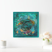 コイの魚が泳ぐ スクエア壁時計 (ホーム)