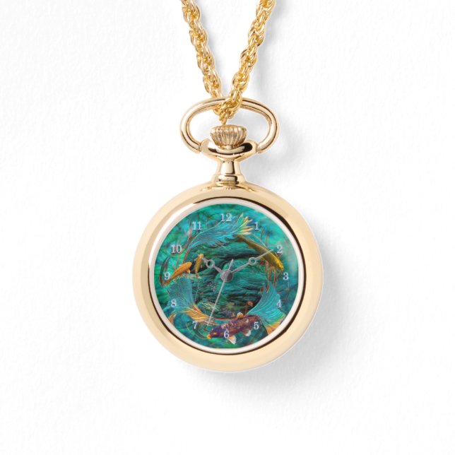 コイの魚が泳ぐ 腕時計 (正面)