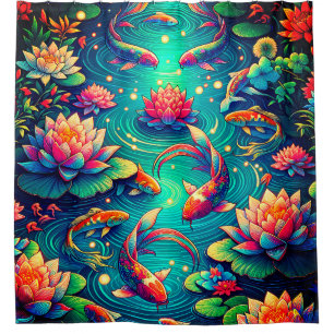 コイの魚と蓮の花 – 鮮やか水中競技アート シャワーカーテン