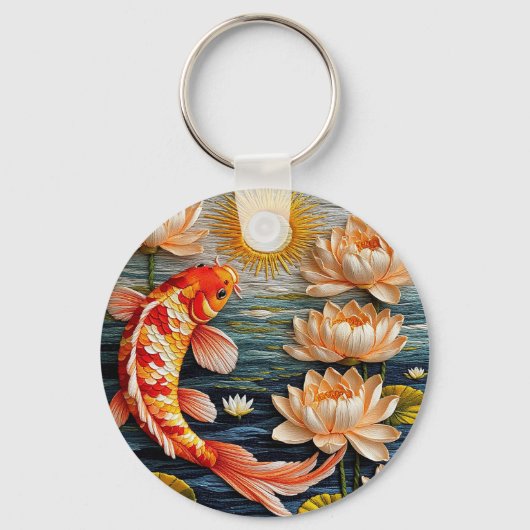 コイの魚に囲まれた蓮の花 キーホルダー (正面)