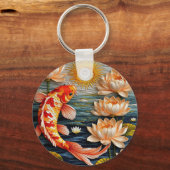 コイの魚に囲まれた蓮の花 キーホルダー (正面)