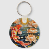 コイの魚に囲まれた蓮の花 キーホルダー (裏面)