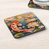 コイの魚に囲まれた蓮の花 コースター (左側)