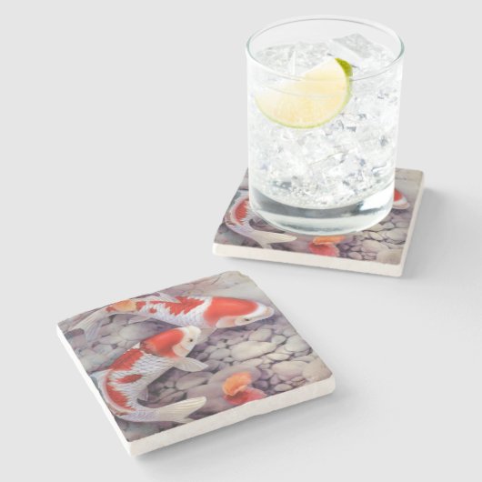 コイの魚の石のコースター ストーンコースター (横)