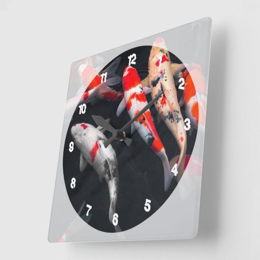 コイの魚 スクエア壁時計 (傾斜)