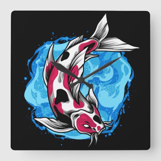 コイの魚 スクエア壁時計 (正面)