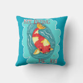 コイを持って私に喜ぶおもしろい魚かわいい漫画の芸術を愛する クッション (裏面)