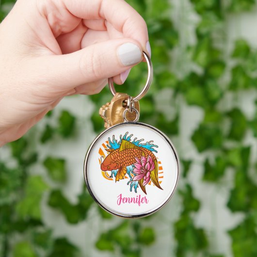 コイアジア金魚カラフルキーチェパーソナライズされたーン キーホルダー (手)