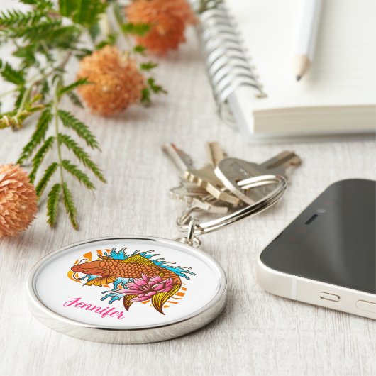 コイアジア金魚カラフルキーチェパーソナライズされたーン キーホルダー (側面)