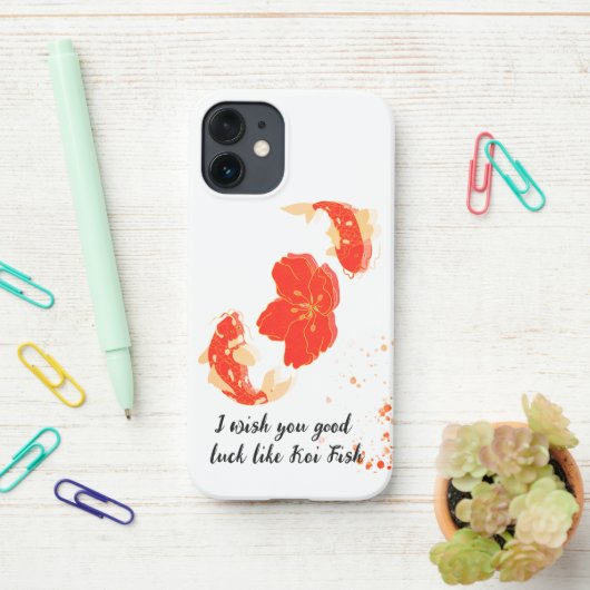 コイエレガント魚と紅花芸術 | セント日本の iPhoneケース (デスク上)