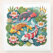 コイカラフルが池に泳ぐ ガラスコースター (正面)