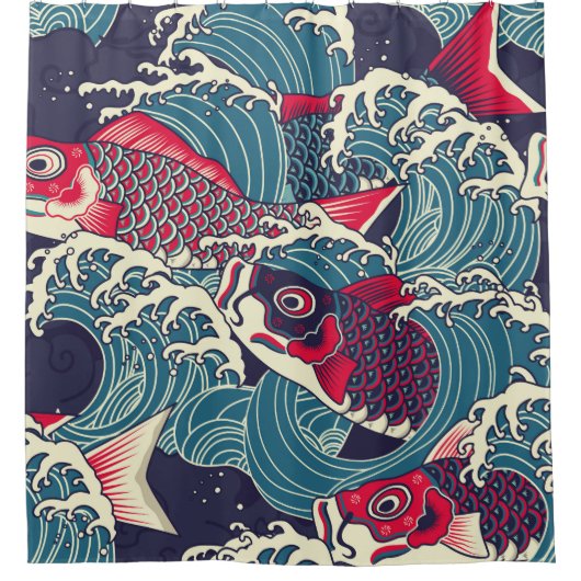 コイカラフル魚 シャワーカーテン (正面)