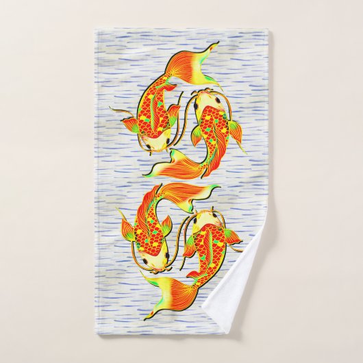 コイカープフィッシュオレンジグリーンon Water ハンドタオル (ハンドタオル)