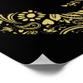 コイカープフィッシュブラック金ゴールドアートプリント ポスター (角)