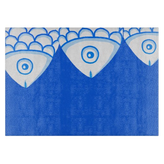 コイカープフィッシュブルー抽象芸術板 カッティングボード (正面)