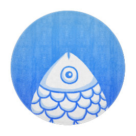 コイシンプルカープフィッシュブルーホワイト抽象芸術 カッティングボード