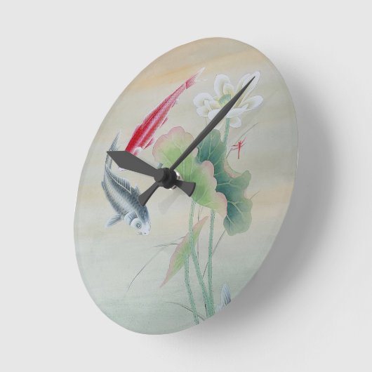 コイフィッシュとハス ラウンド壁時計 (傾斜)
