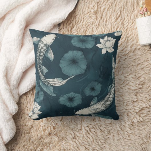 コイフィッシュアンドロータスガーデン装飾用クッション クッション (ブランケット)