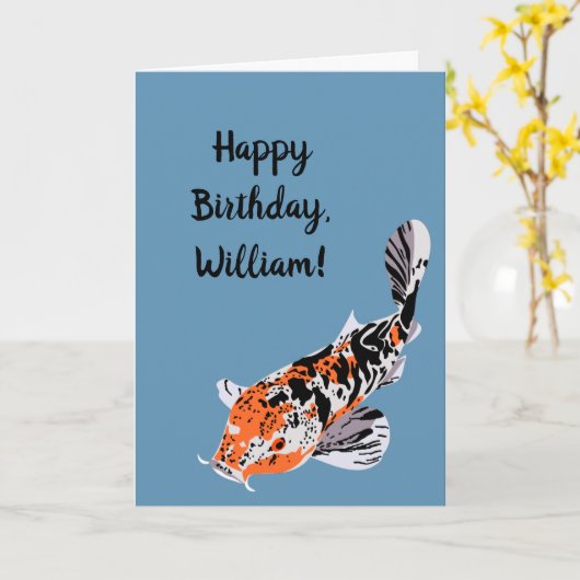 コイフィッシュイラストレーションオレンジアンドブルー誕生日 カード (黄色い花)