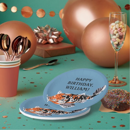 コイフィッシュイラストレーションオレンジブルーバースデーパーティー ペーパープレート (複数)