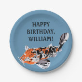 コイフィッシュイラストレーションオレンジブルーバースデーパーティー ペーパープレート (正面)