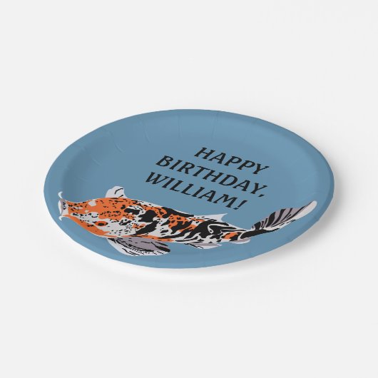 コイフィッシュイラストレーションオレンジブルーバースデーパーティー ペーパープレート (アングル)