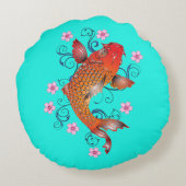 コイフィッシュオリエンタルオレンジターコイズフローラ エレガント ラウンドクッション (裏面)