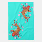 コイフィッシュオリエンタルフローラオレンジターコイズ エレガント キッチンタオル (縦)