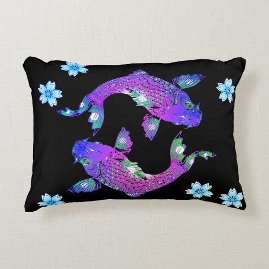 コイフィッシュオリエンタル陰陽ブラックパープルフローラ アクセントクッション (正面)