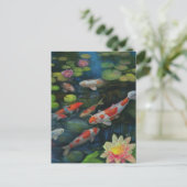 コイフィッシュスイミングロータスフラワーポンドゼン絵画ズ ポストカード (スタンド正面)