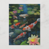 コイフィッシュスイミングロータスフラワーポンドゼン絵画ズ ポストカード (正面)