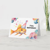 コイフィッシュバルーン及びパーティーハット金魚誕生日 カード (正面)