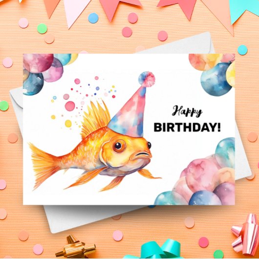 コイフィッシュバルーン及びパーティーハット金魚誕生日 カード