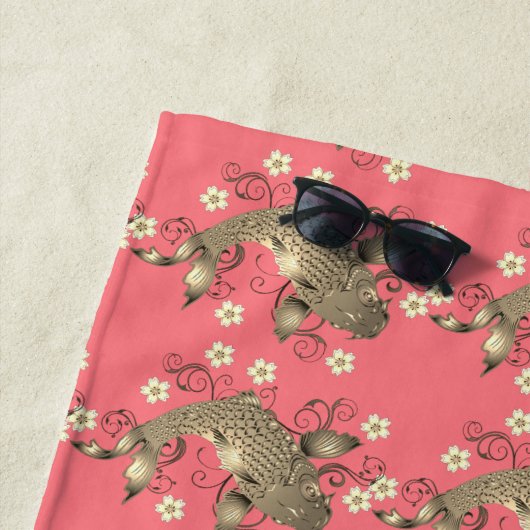 コイフィッシュピーチ及び金ゴールドオリエンタルフローラ エレガント ビーチタオル (インサイチュ)