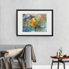 コイフィッシュラインアートウォーターカラー ポスター