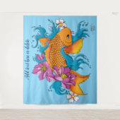 コイフィッシュロータスさくらんぼ花 タペストリー (正面)