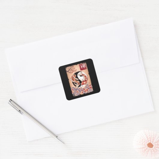 コイフィッ日本のクさくらんぼ鯉花花 スクエアシール (封筒)