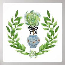 コイブルー&ホワイトジンジャージャールアートプリントポスター