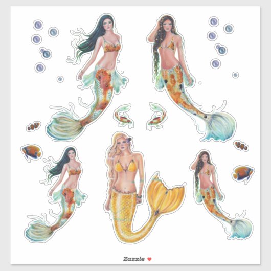 コイマーメイド黄金のマーメイドのアートbyルネL シール (シート)