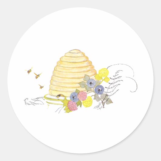 コイル状の藁と花の蜂の巣 ラウンドシール (正面)