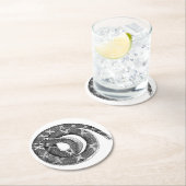 コイル状スネークラインスケッチイラストレーション ラウンドペーパーコースター (インサイチュ)