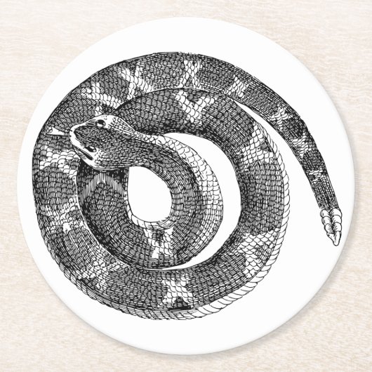 コイル状スネークラインスケッチイラストレーション ラウンドペーパーコースター (正面)
