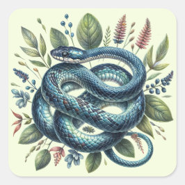 コイル蛇植物水彩画 スクエアシール